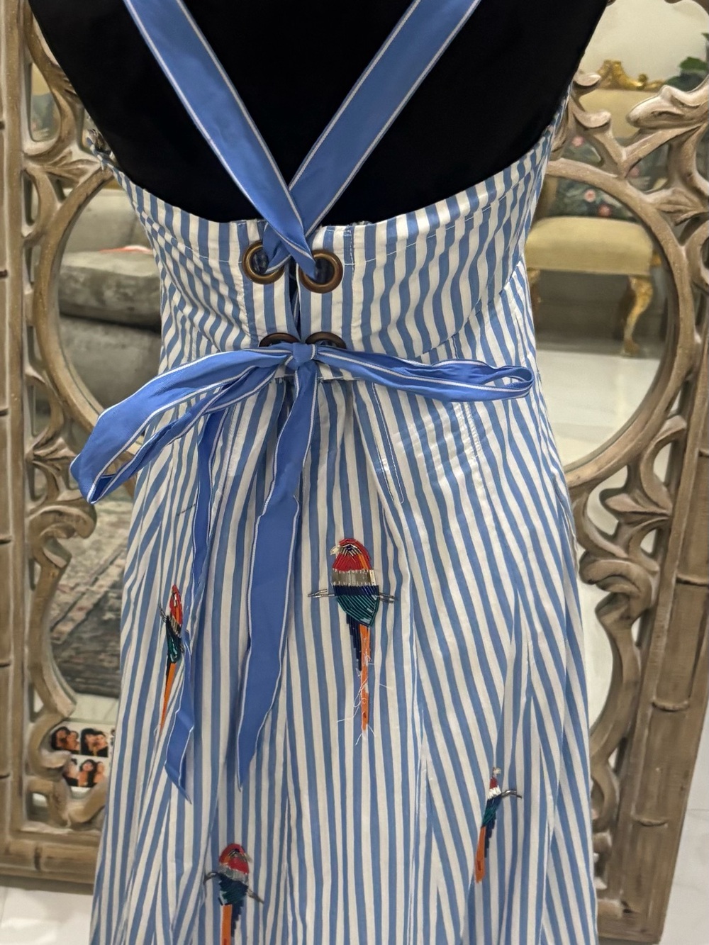 Anthropologie Light Blue & White Striped Parrot-Embroidered Maxi Dress - Picture 9 of 9